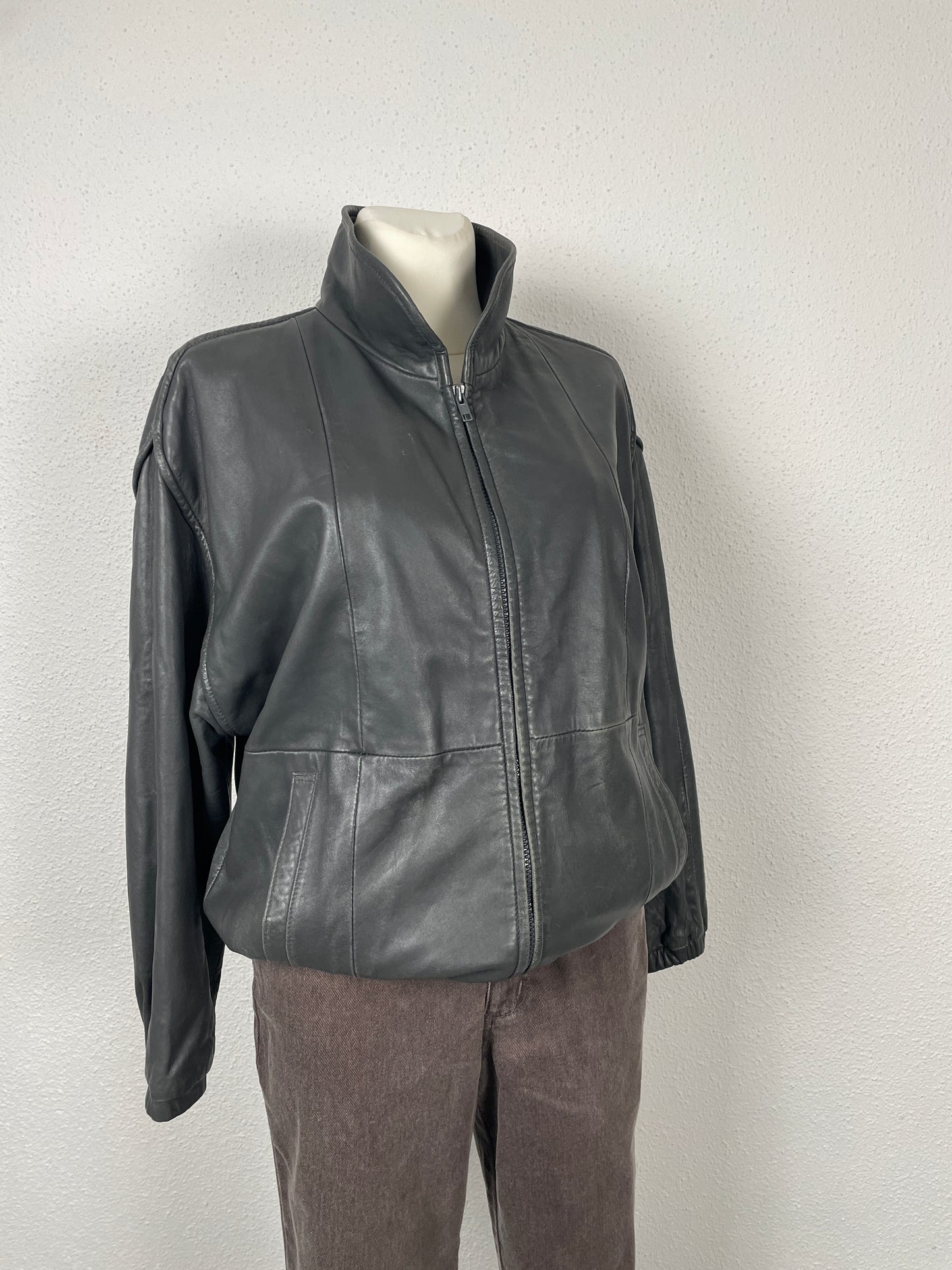 Vintage 90s grey leather bomber jacket