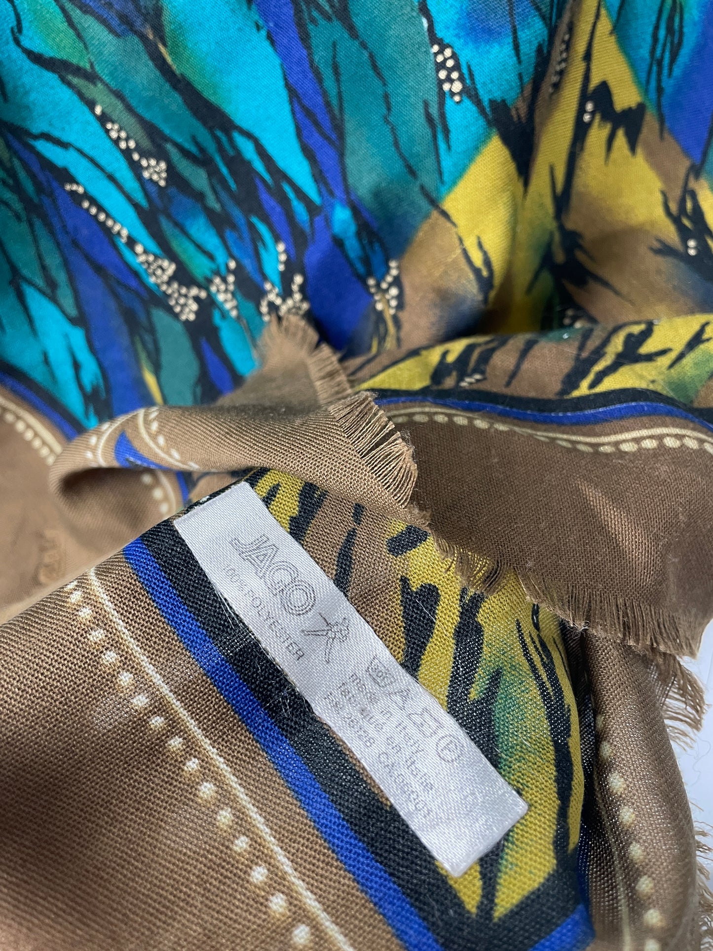 Vintage Jago Paris Square Scarf with Abstract Feather Print