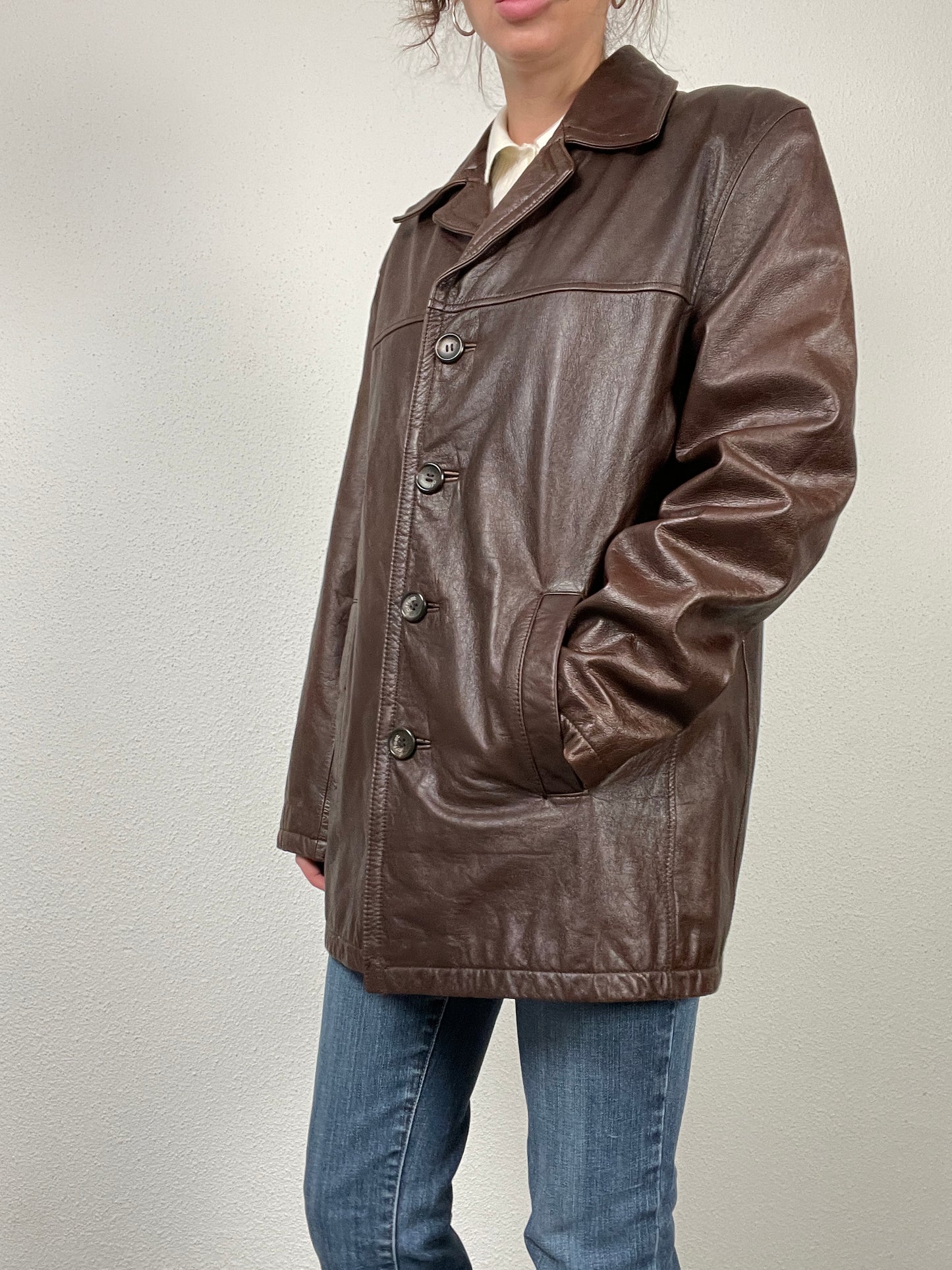 Vintage Y2K 2000s brown leather trench coat