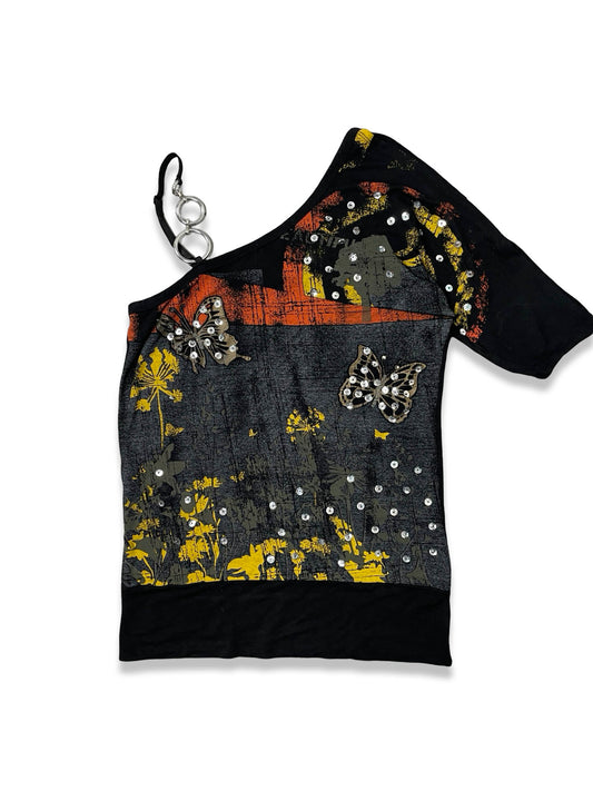 Vintage Y2K Black Sequin Shoulder Top