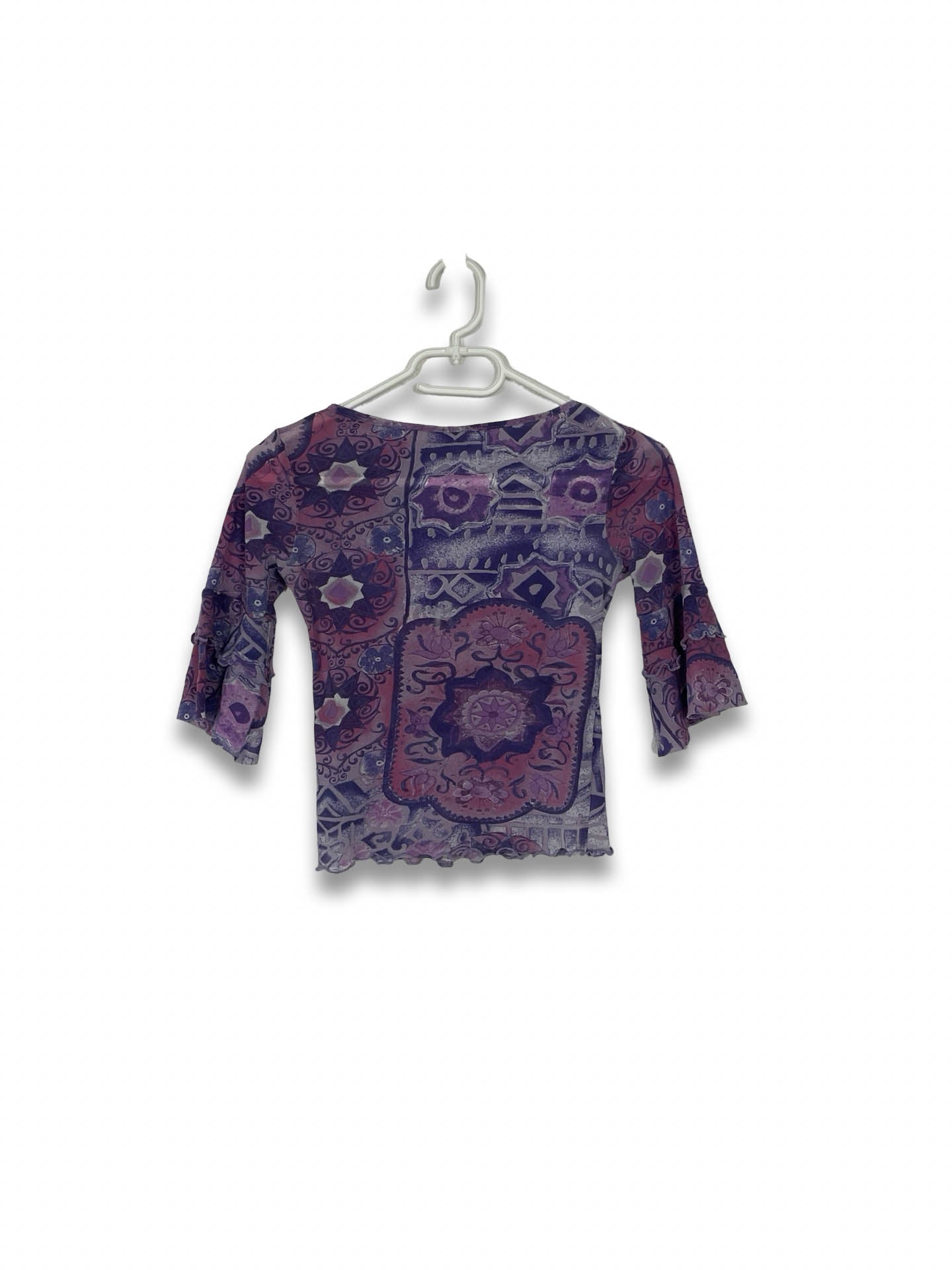 Vintage Printed mesh Purple Crop Top