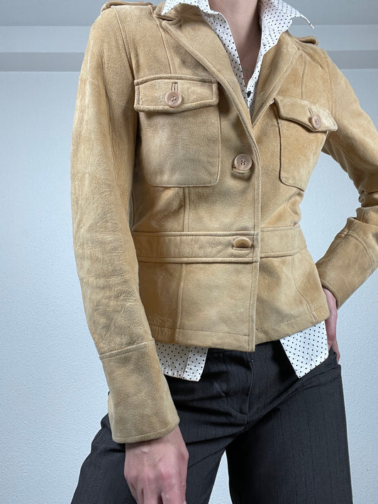 Beige vintage 2000s soft suede fitted jacket