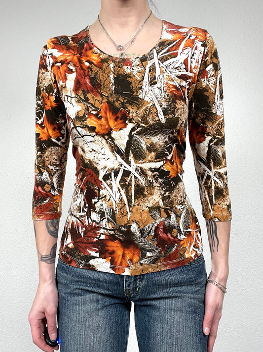 Vintage Leaf Print Top – Y2K Era