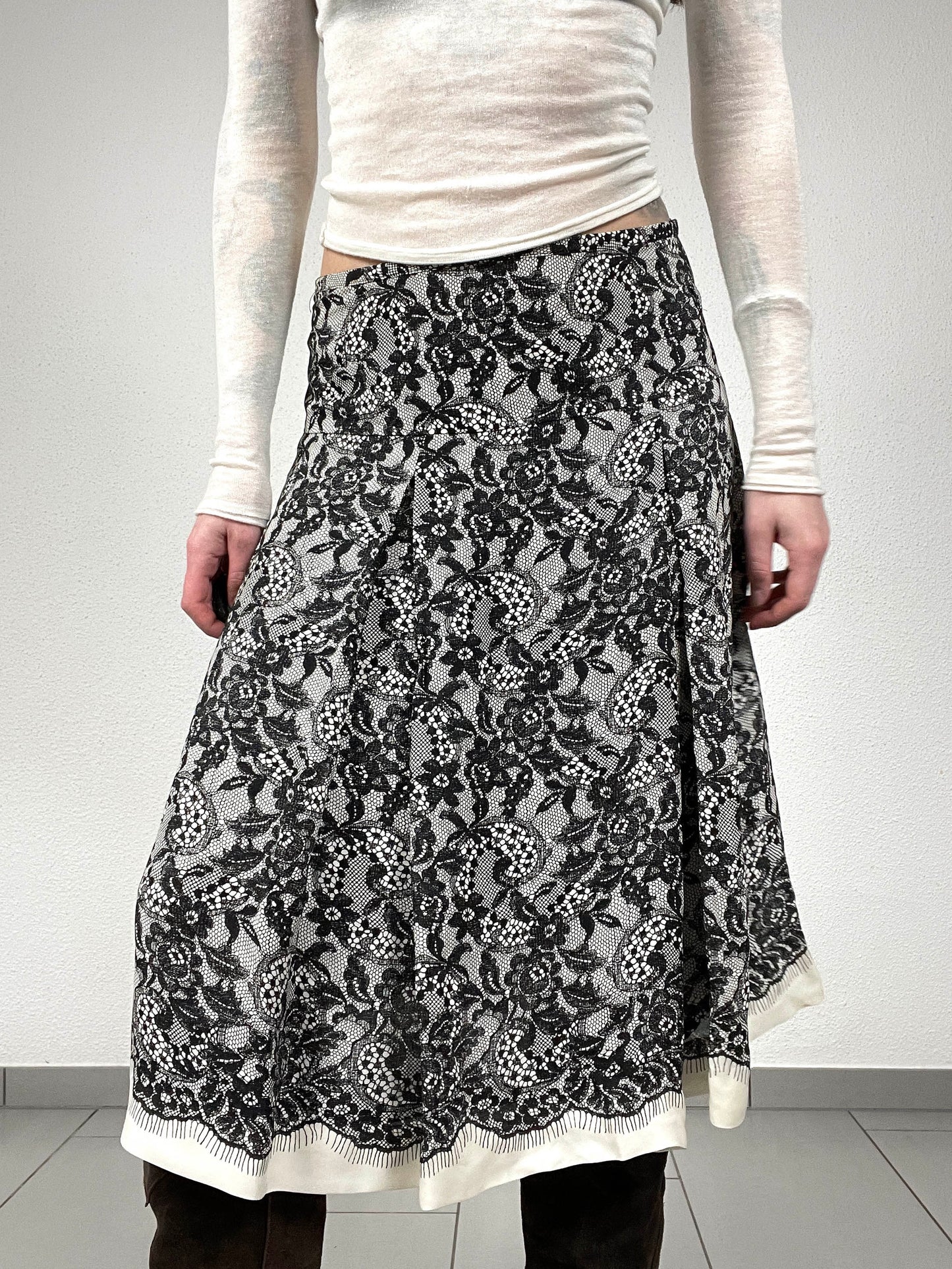 Vintage Silk Jaeger Lace Print Skirt