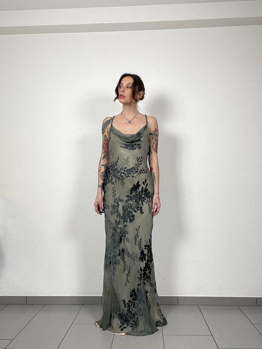 Green Evening Silk Vintage Dress