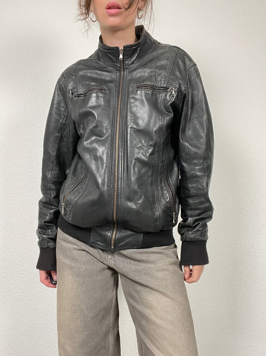 Vintage Y2K 2000s black leather jacket