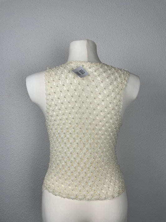 Vintage Beaded Ivory Crochet Vest – Size S