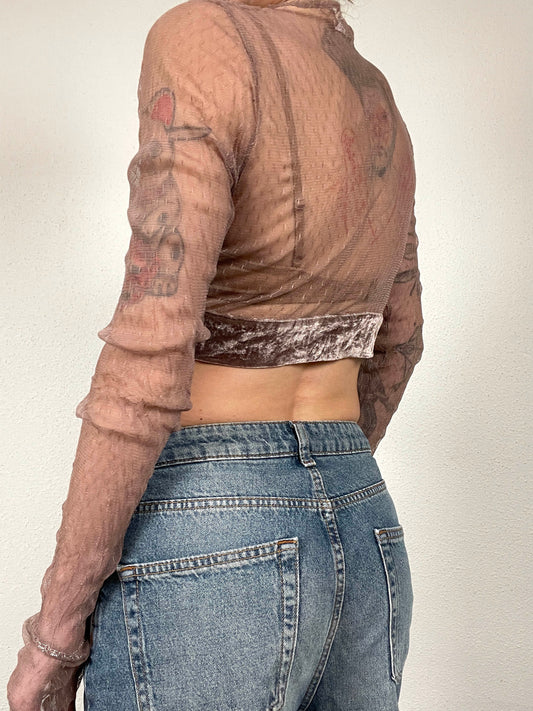 Vintage Velvet Tie-Front Blouse