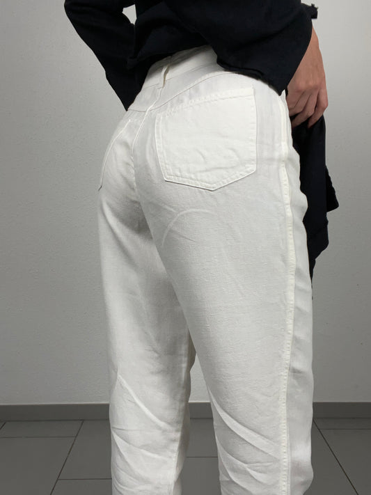 Vintage MaxMara White Linen Blend Trousers – Made in Italy
