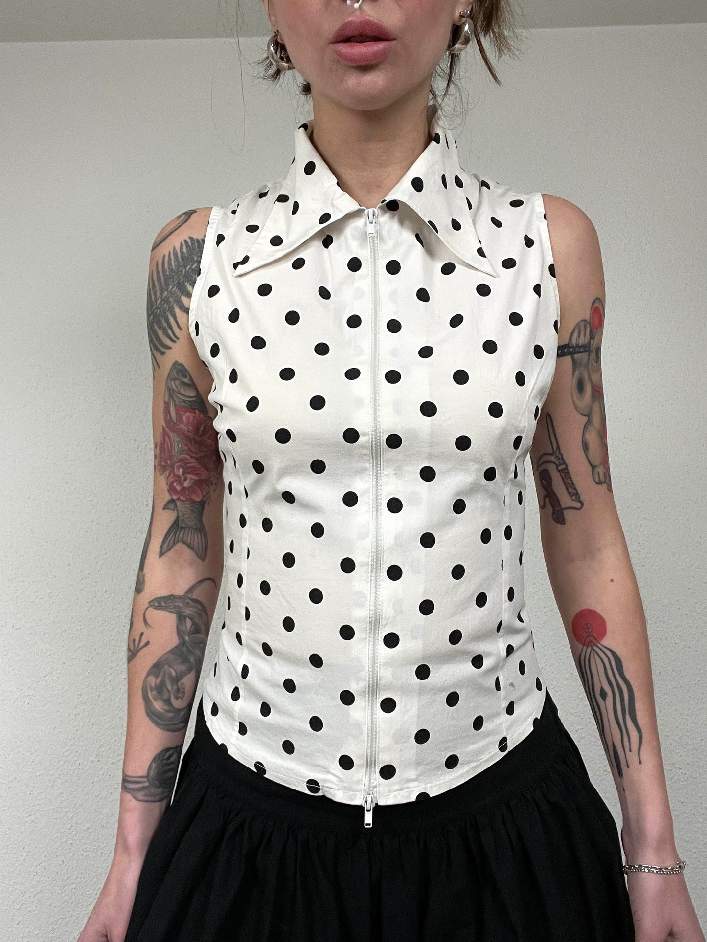 Vintage Polka Dot zip Blouse