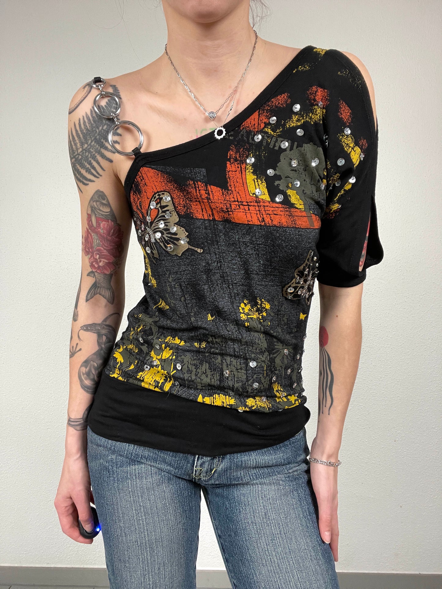 Vintage Y2K Black Sequin Shoulder Top