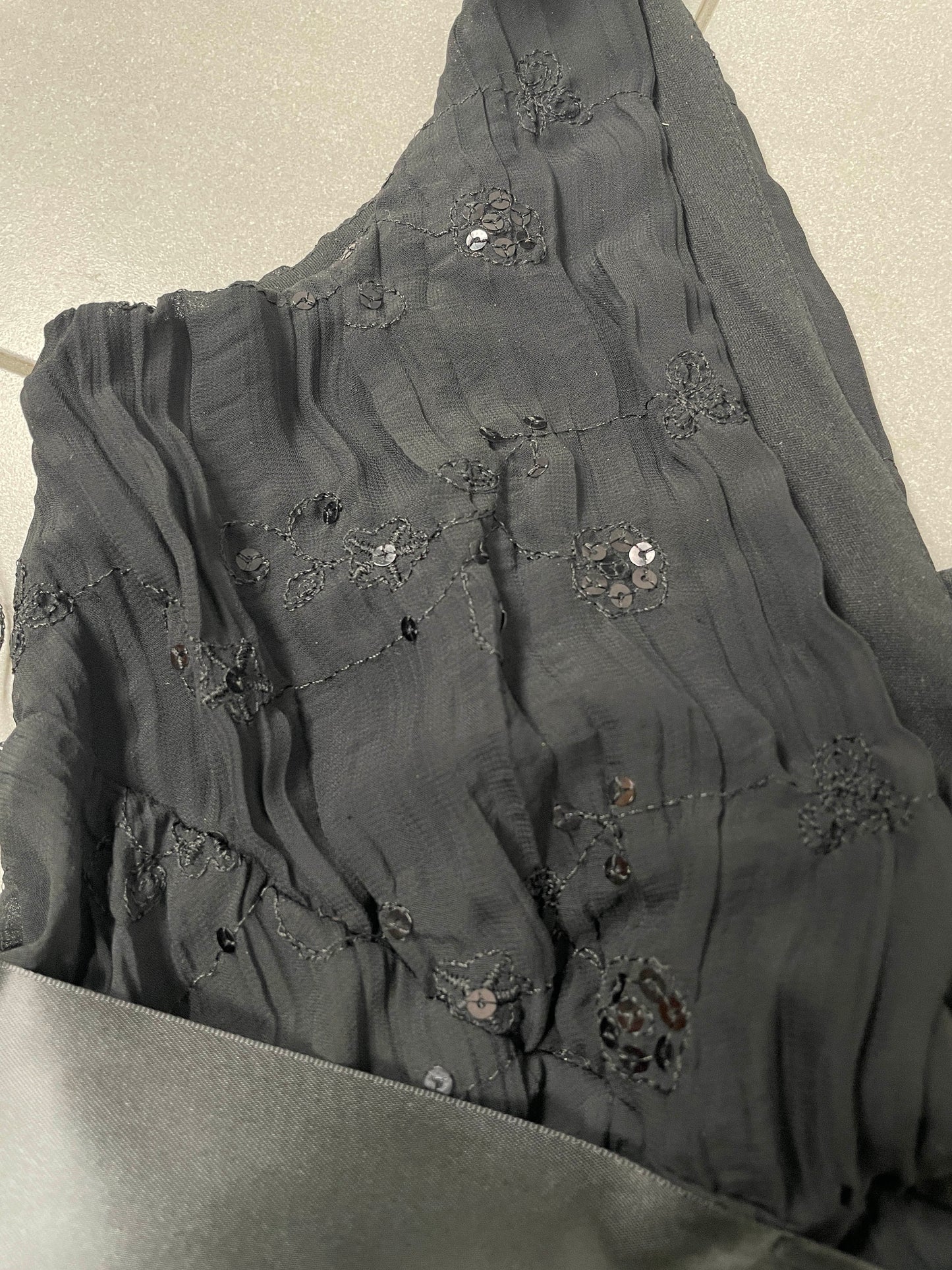 Vintage Y2K Black Embroidered Top with Satin Belt