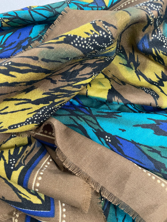 Vintage Jago Paris Square Scarf with Abstract Feather Print