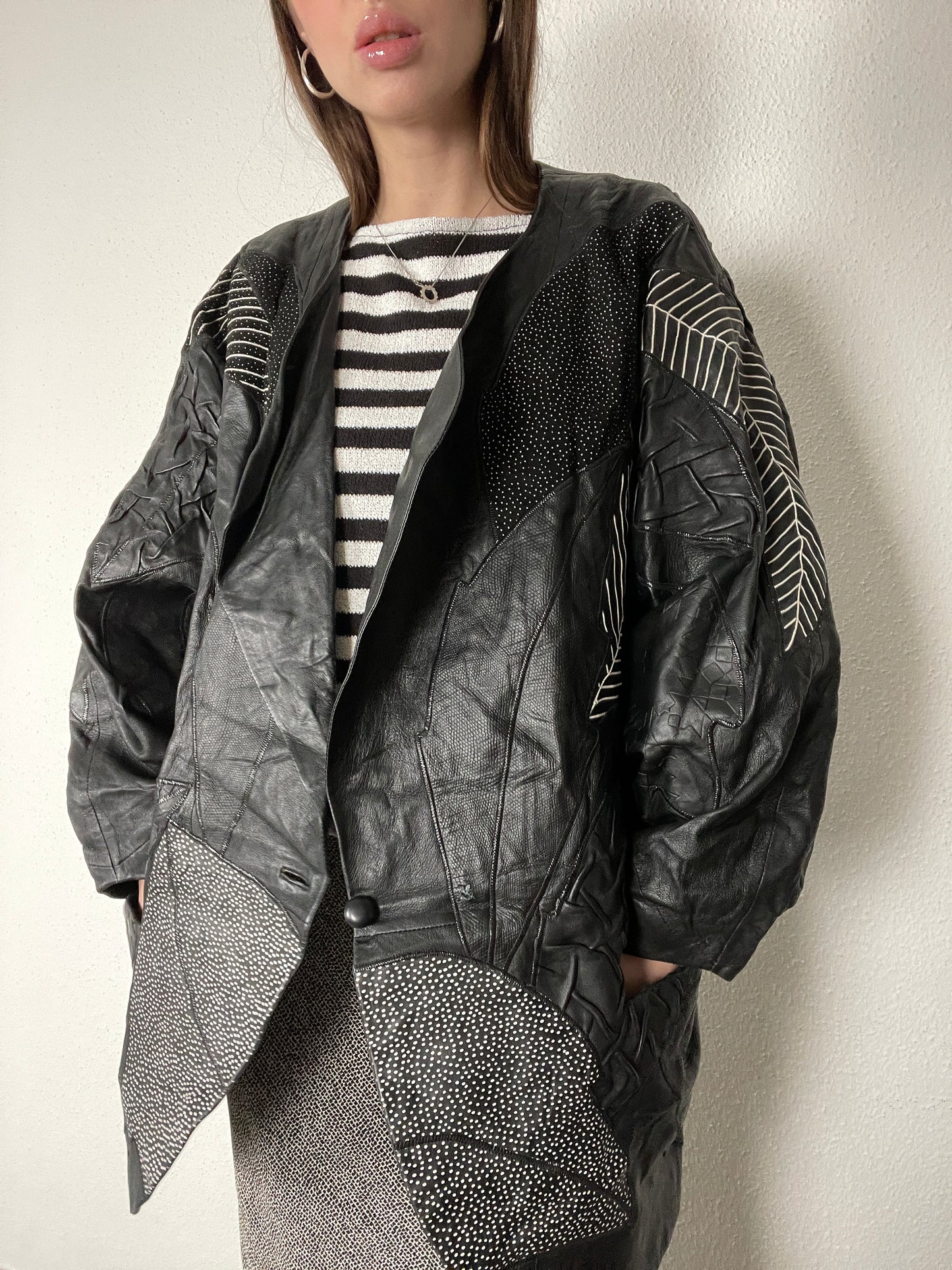 Vintage 80s leather printed oversized jacket