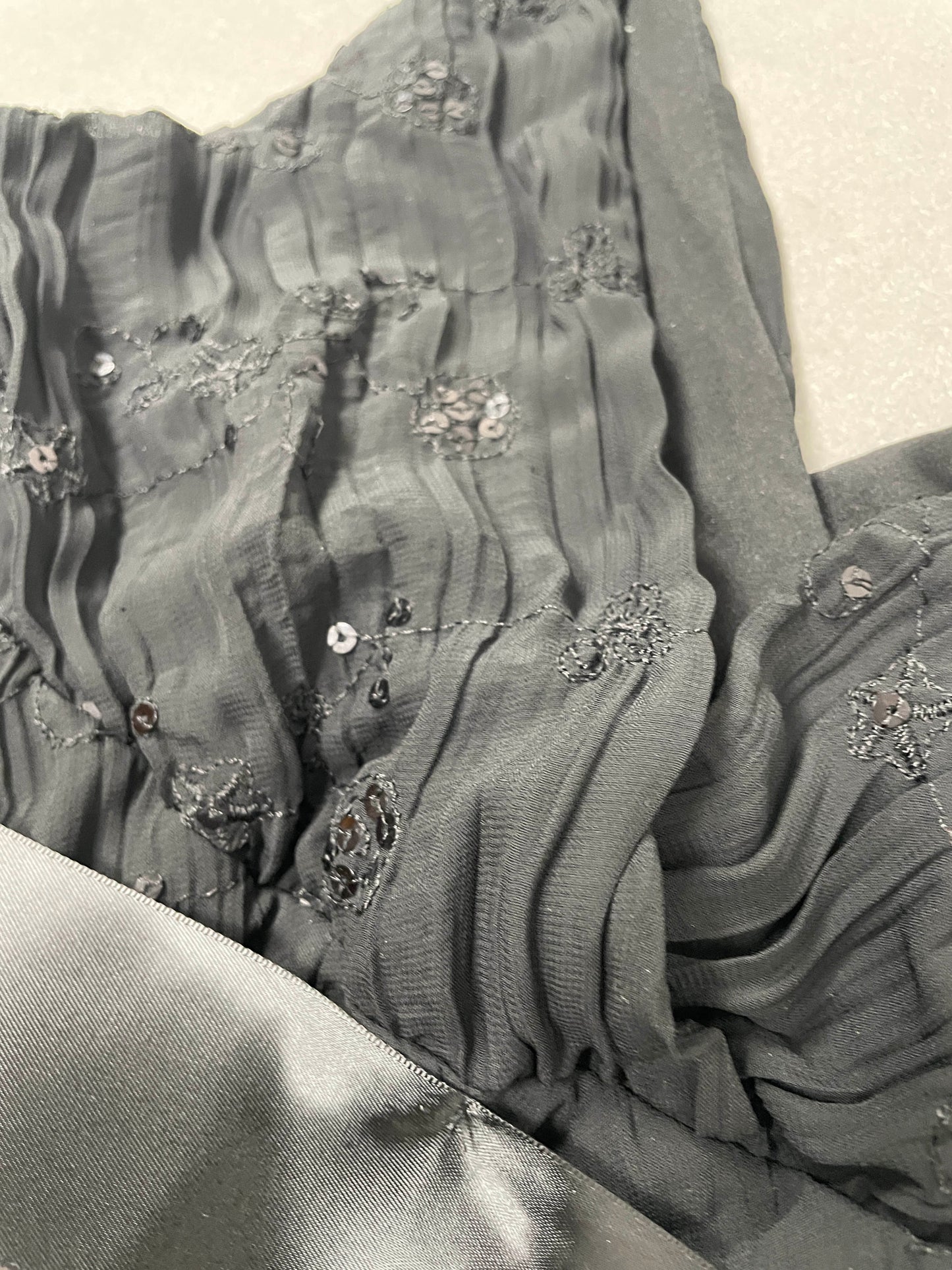 Vintage Y2K Black Embroidered Top with Satin Belt