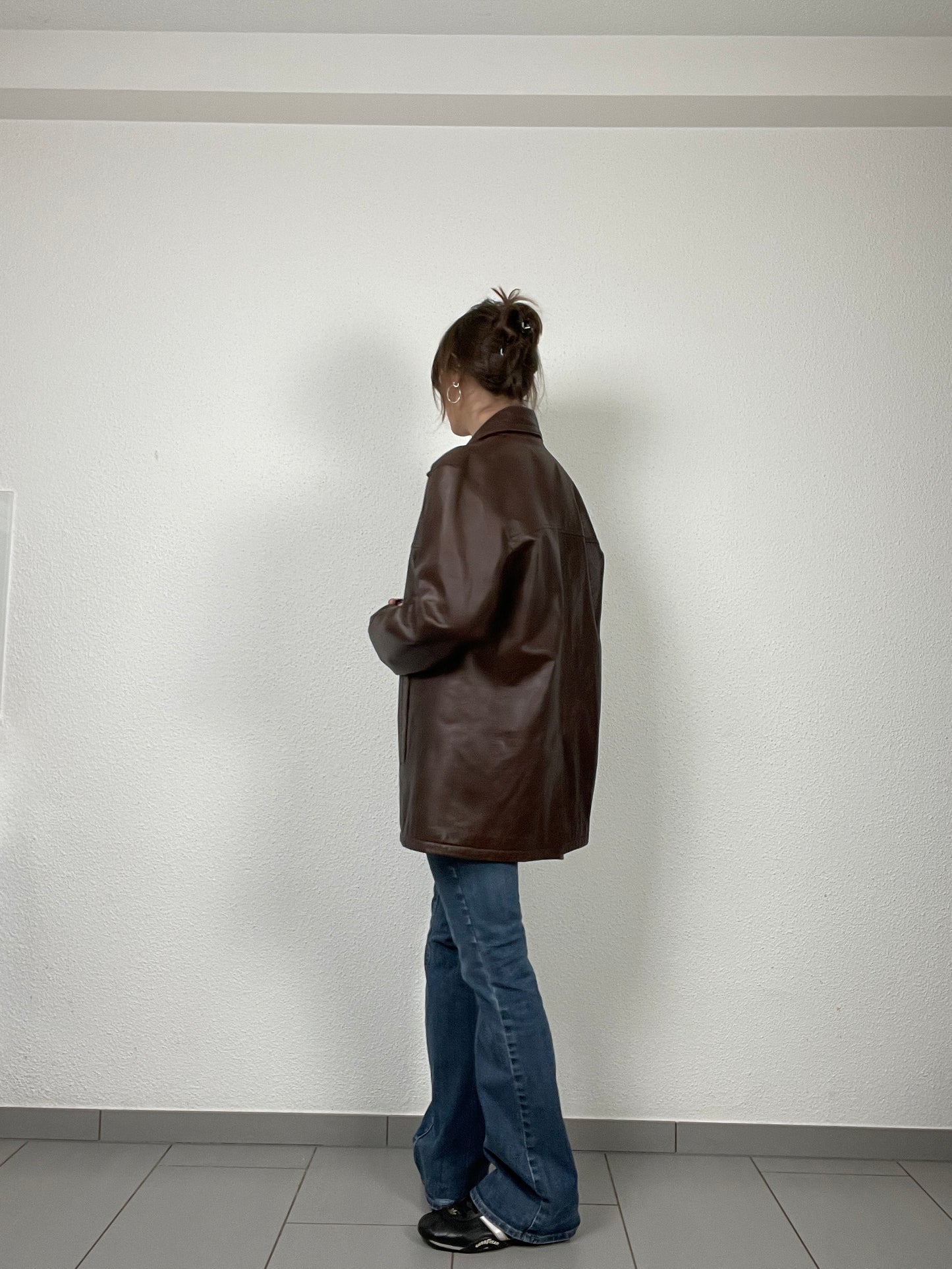 Vintage Y2K 2000s brown leather trench coat