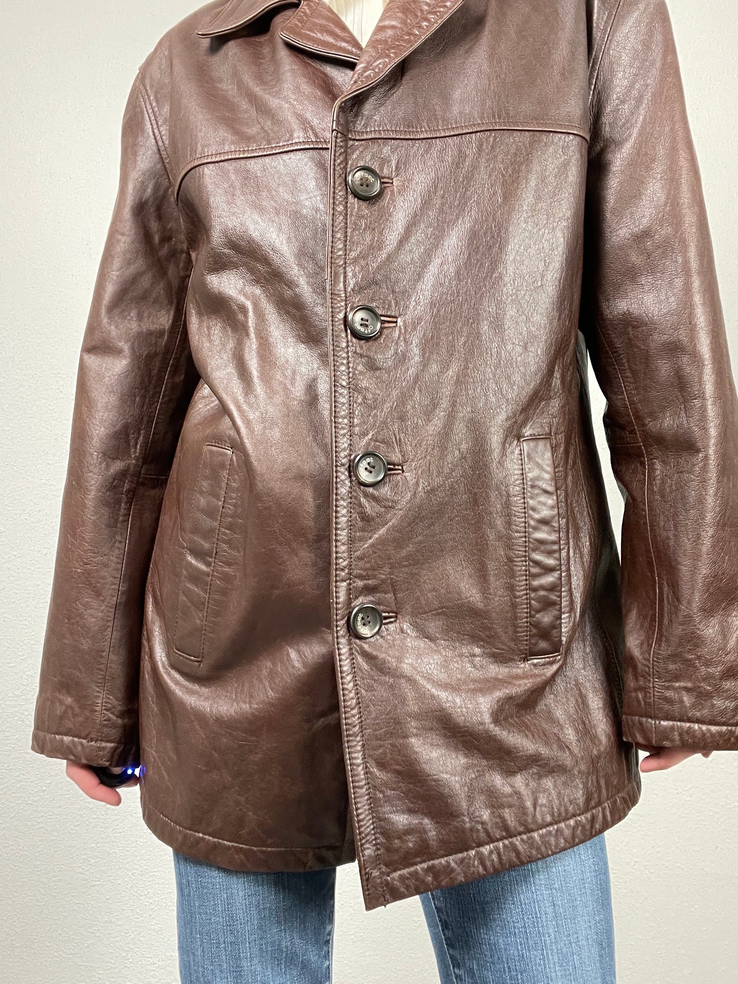 Vintage Y2K 2000s brown leather trench coat
