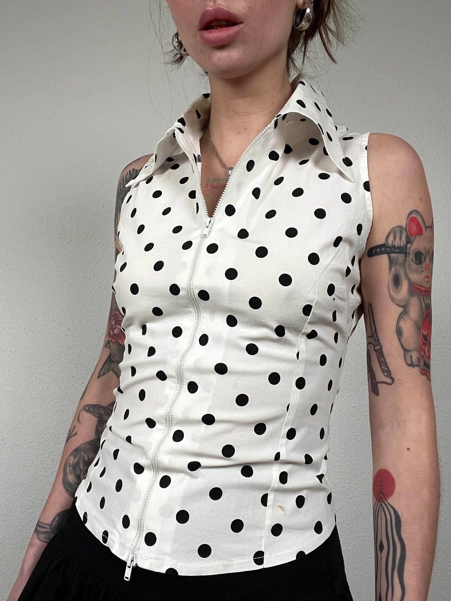 Vintage Polka Dot zip Blouse