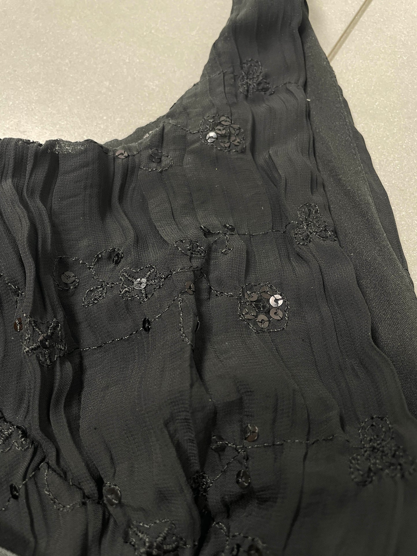 Vintage Y2K Black Embroidered Top with Satin Belt