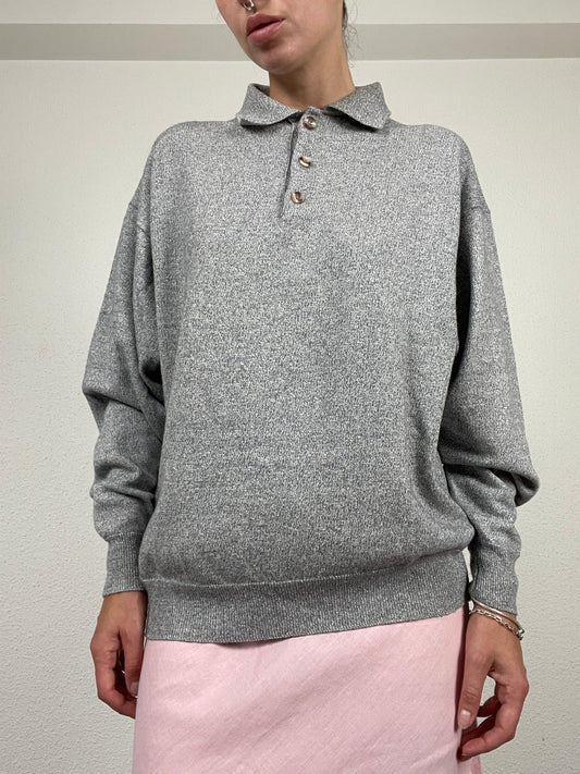 East West Grey Knit Polo Sweater – Size M