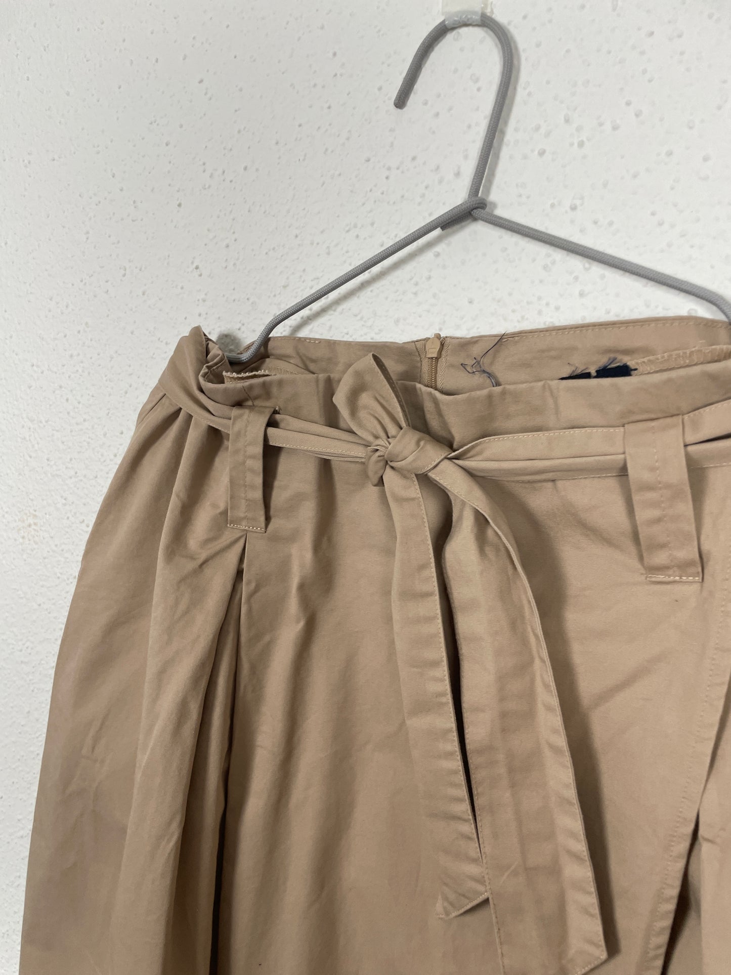Vintage Beige Wrap Midi Skirt with Belt – Size M