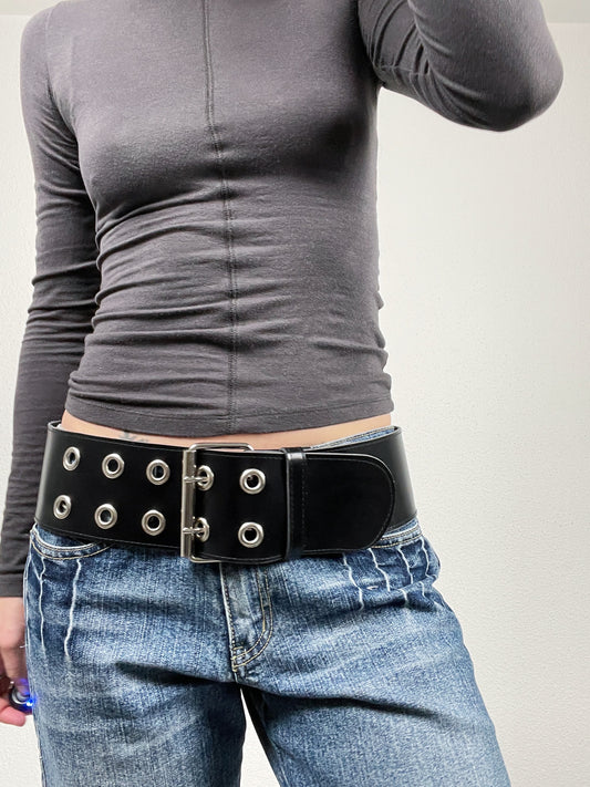 Vintage 2000s black grommet belt