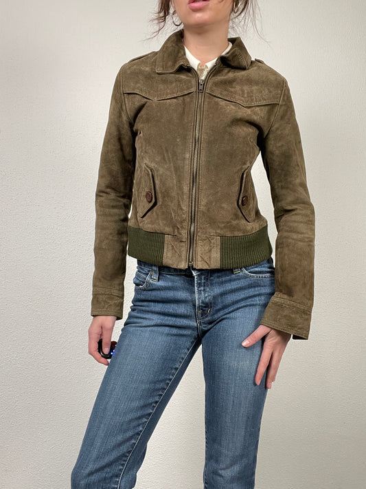Vintage Y2K 2000s suede khaki jacket