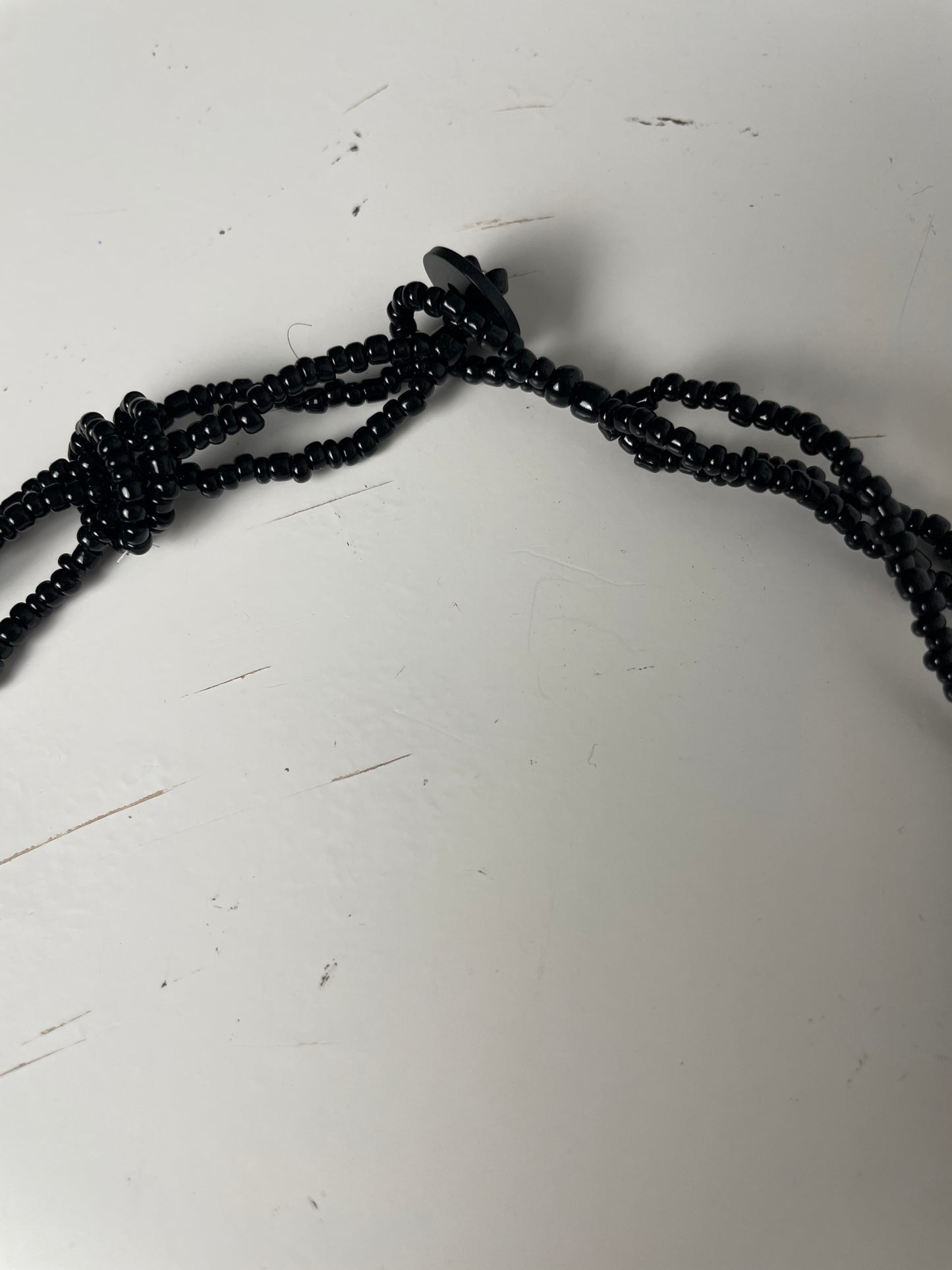 Vintage Black Beaded Necklace with Shell Discs
