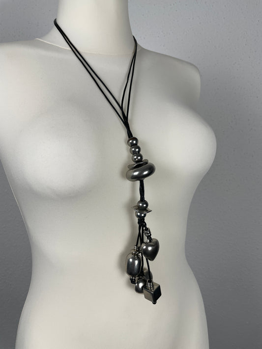 Vintage Y2K Silver Pendant Necklace with Charms