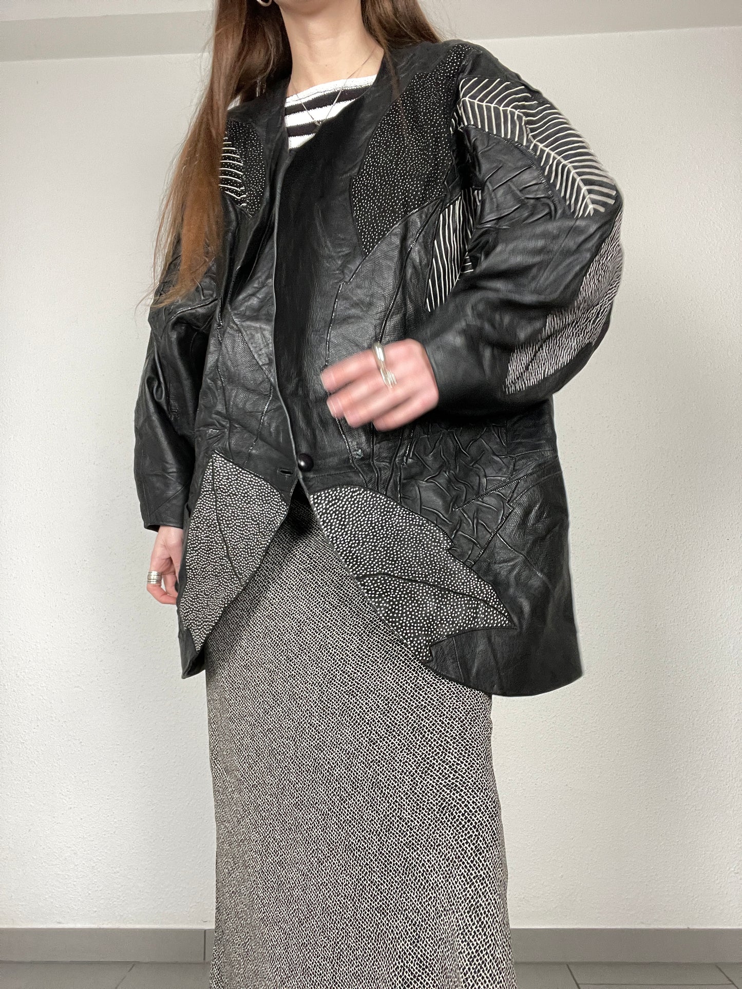 Vintage 80s leather printed oversized jacket