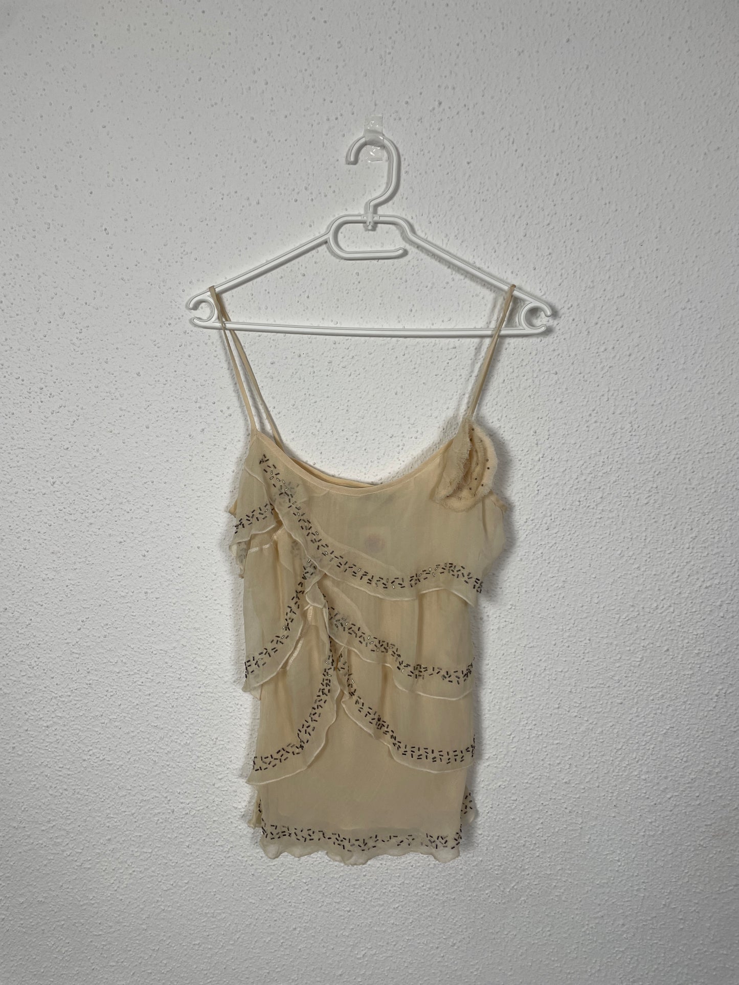 Y2K Cream Beaded Ruffle Cami Top