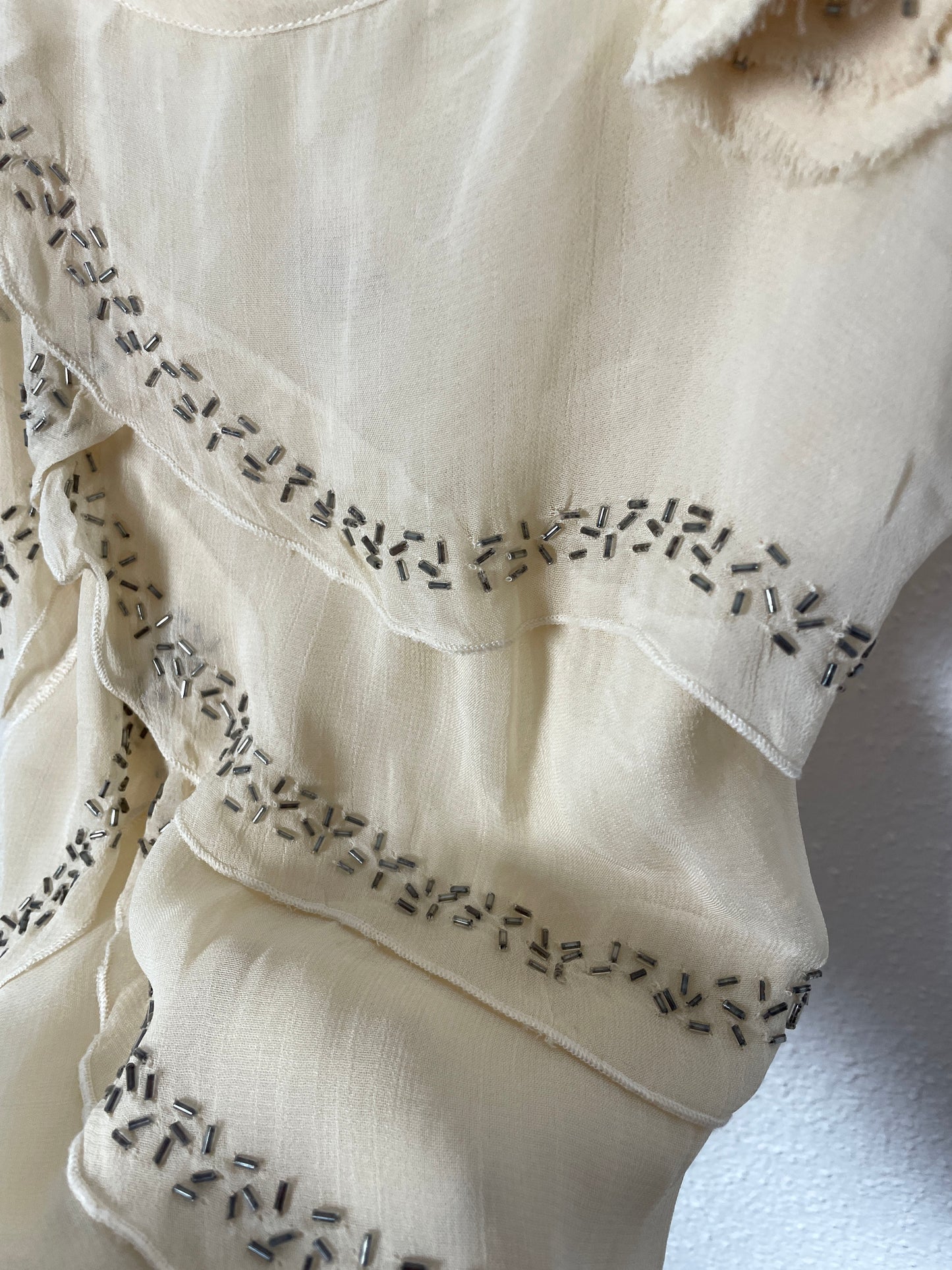 Y2K Cream Beaded Ruffle Cami Top