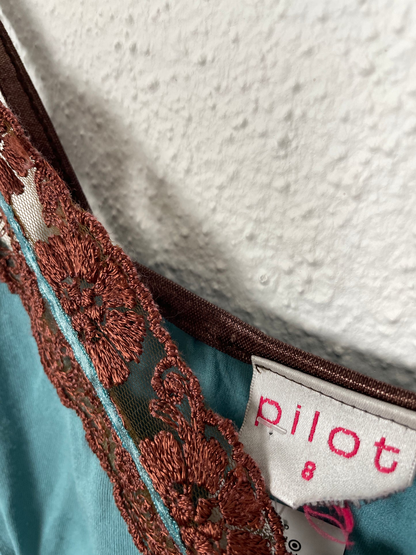 Y2K Teal & Brown Lace Trim Cami Top