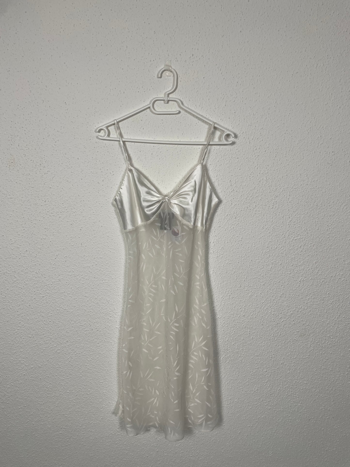 White Satin & Mesh Leaf Slip Dress