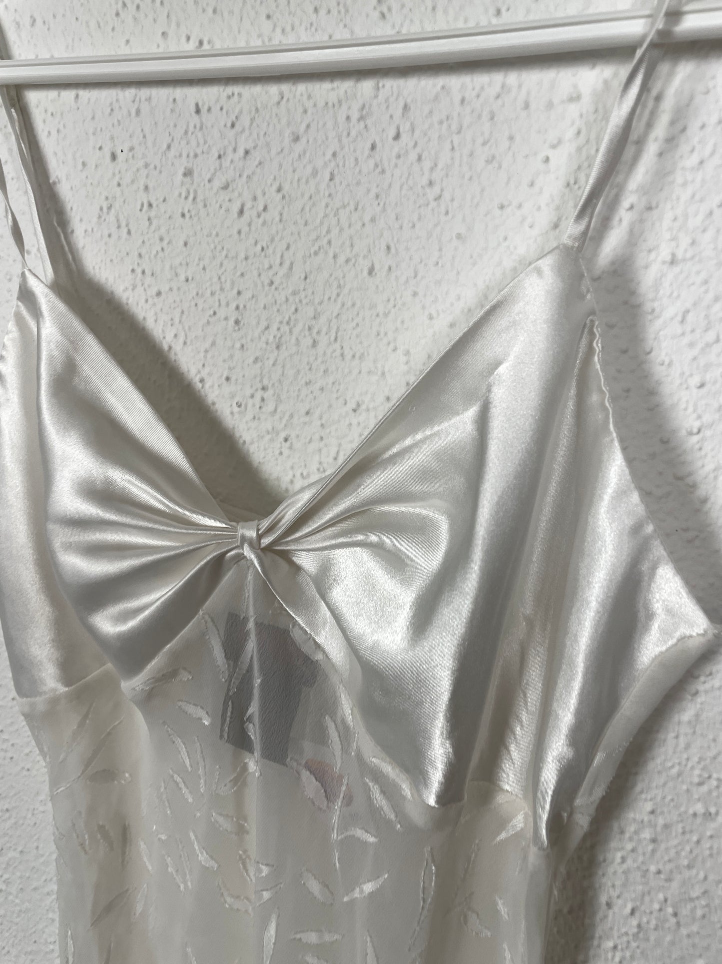 White Satin & Mesh Leaf Slip Dress