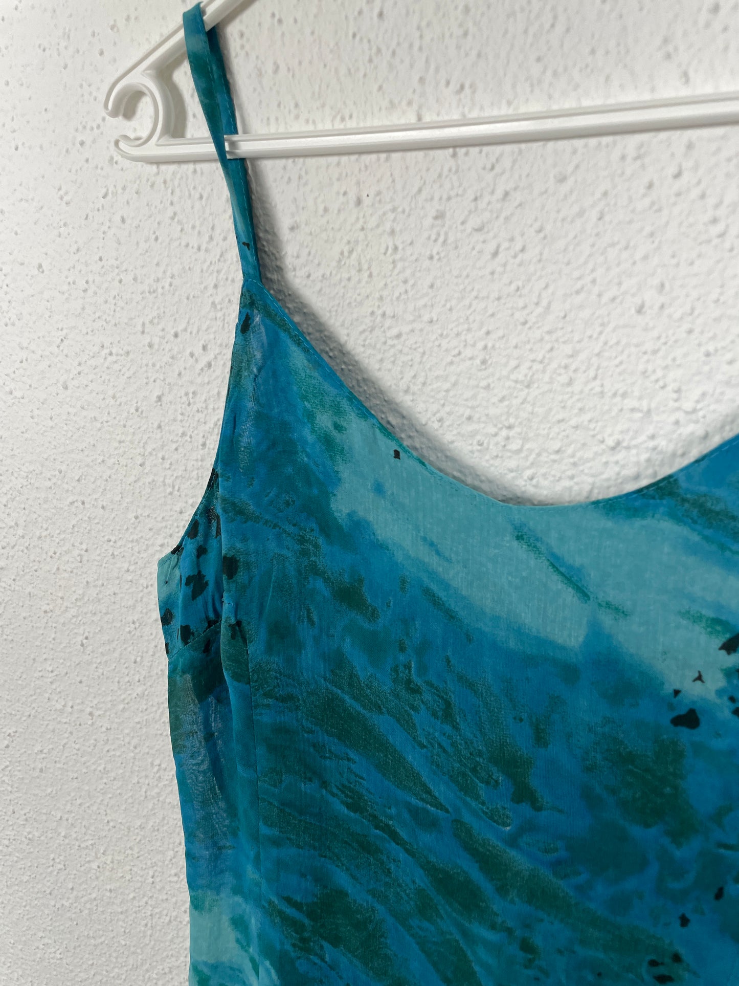 Late 90s / Y2K Teal Blue Printed Slip Dress
