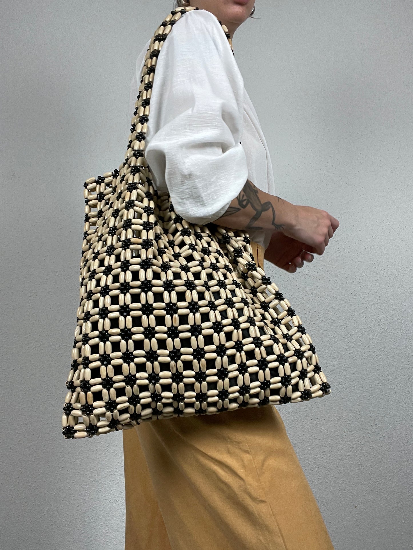Vintage Wooden Bead Shoulder Bag