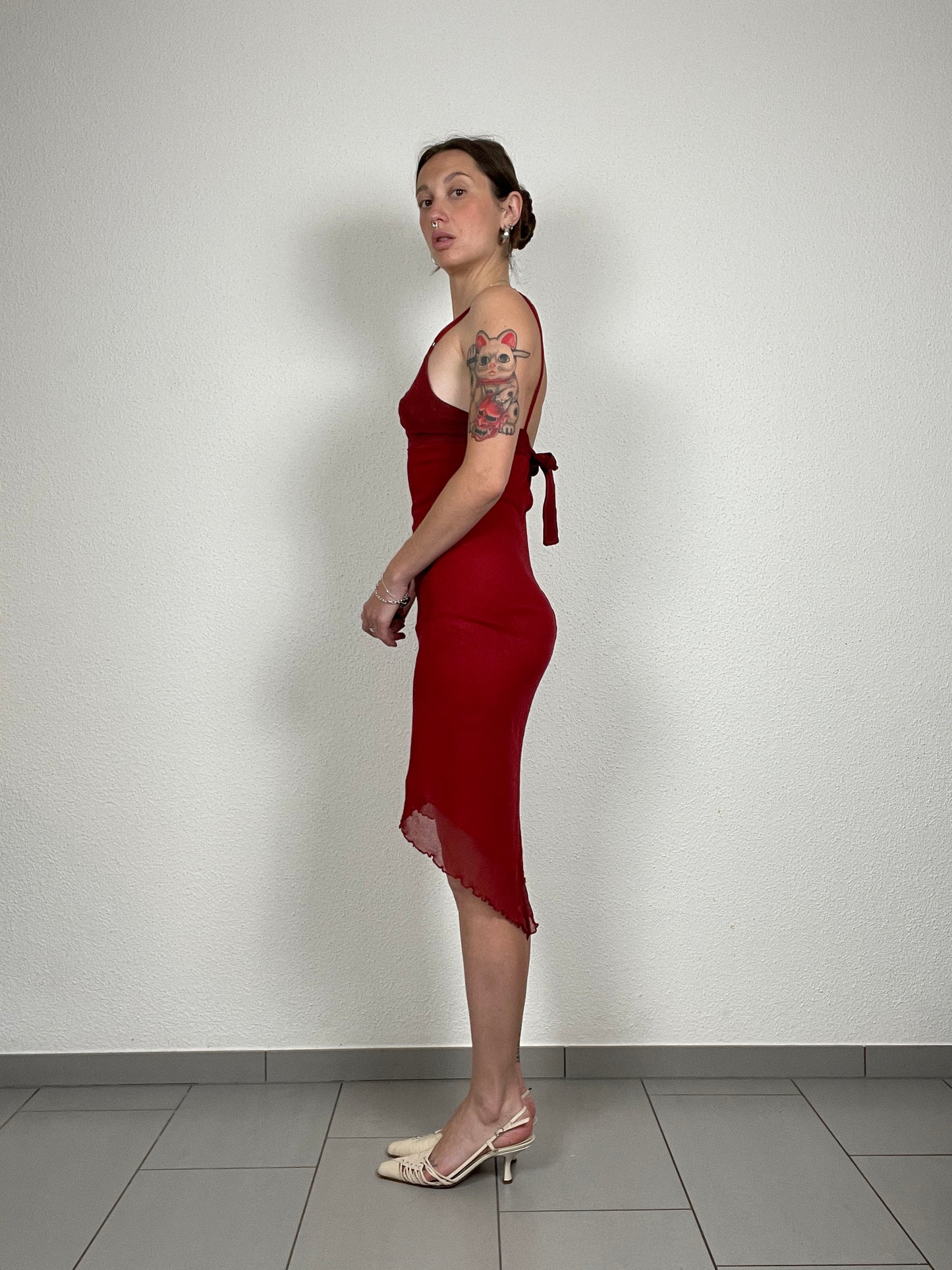 Y2K Burgundy Asymmetric Dress
