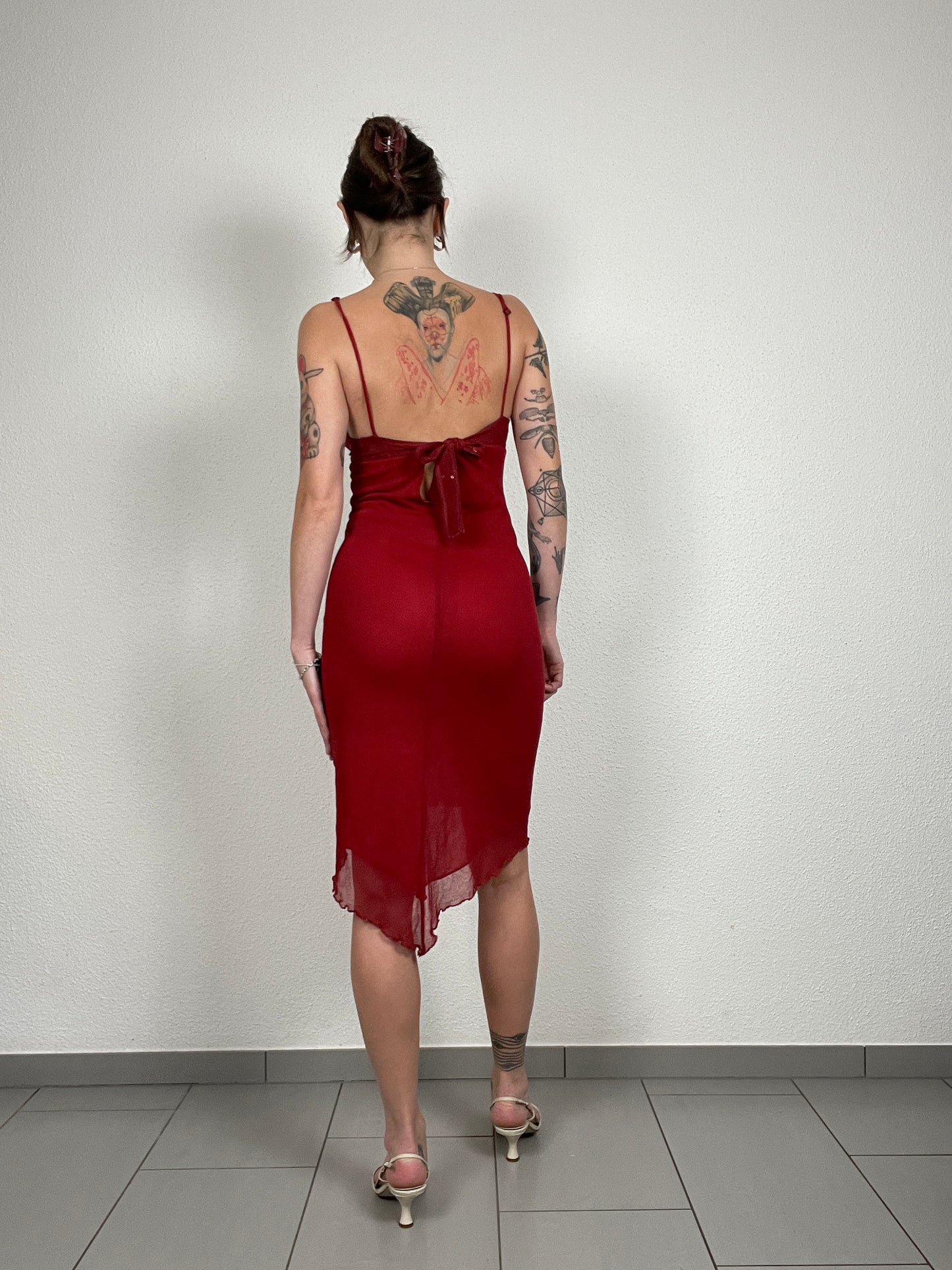 Y2K Burgundy Asymmetric Dress