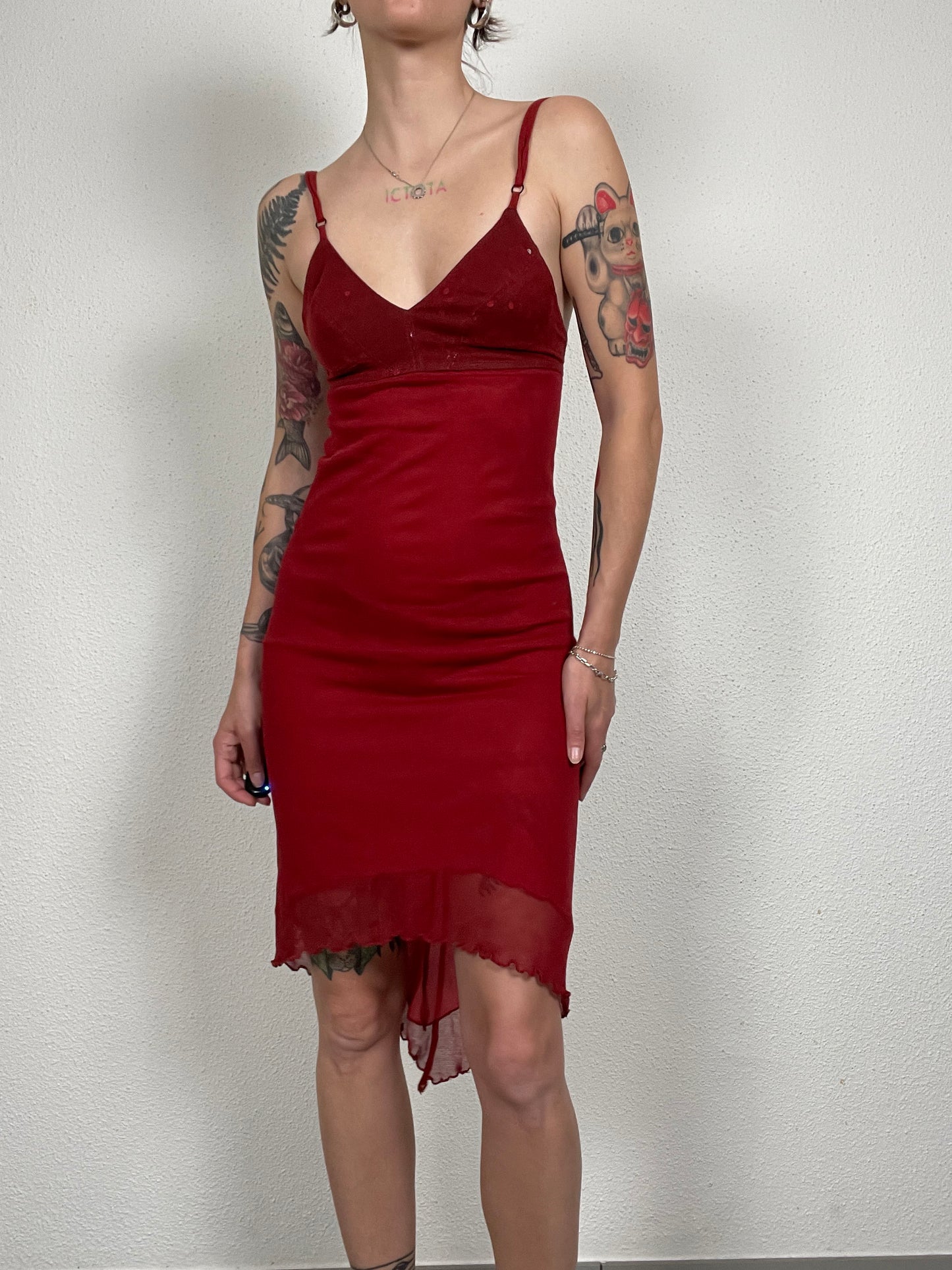 Y2K Burgundy Asymmetric Dress