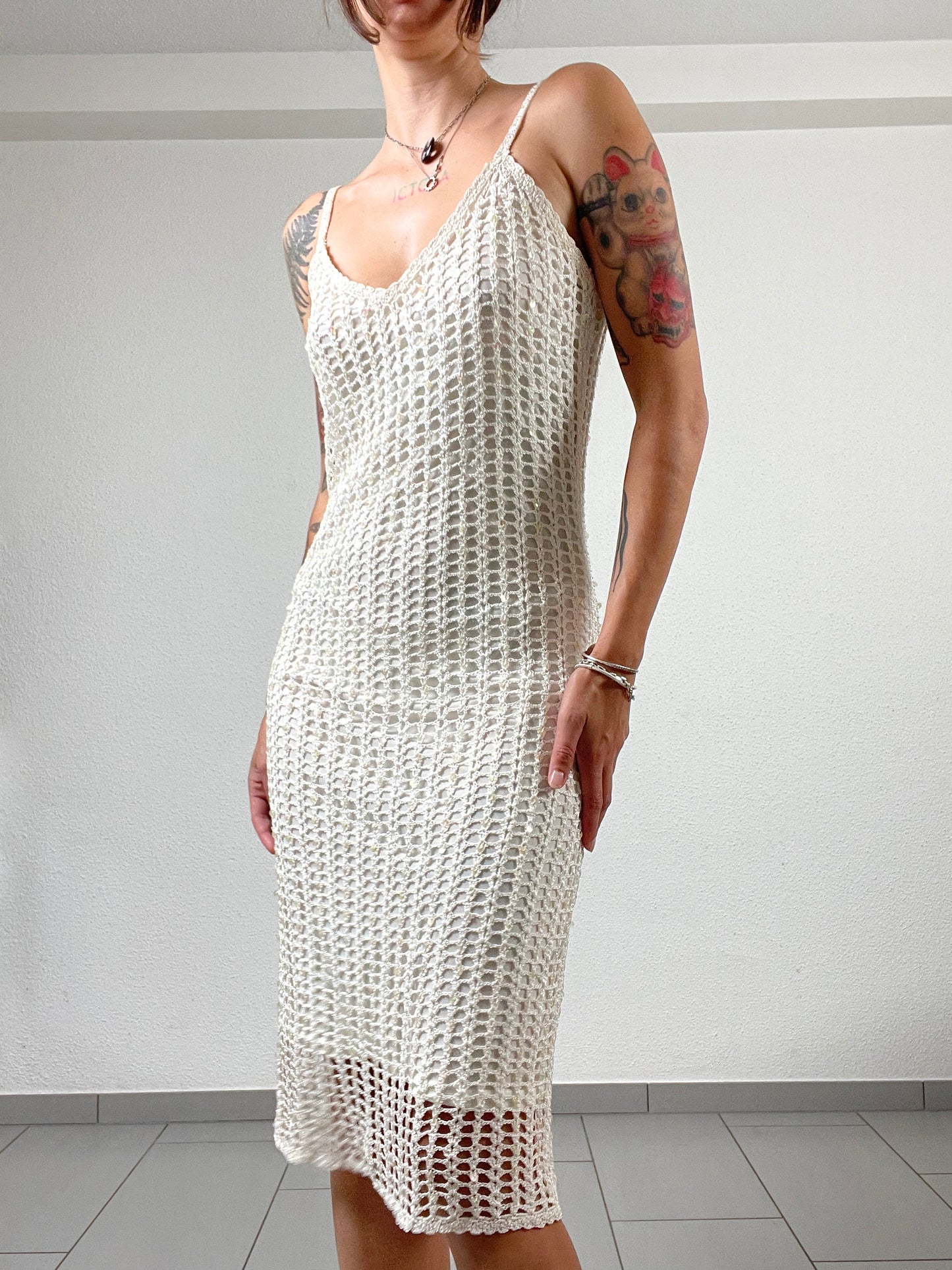 Y2K Cream Crochet Slip Dress
