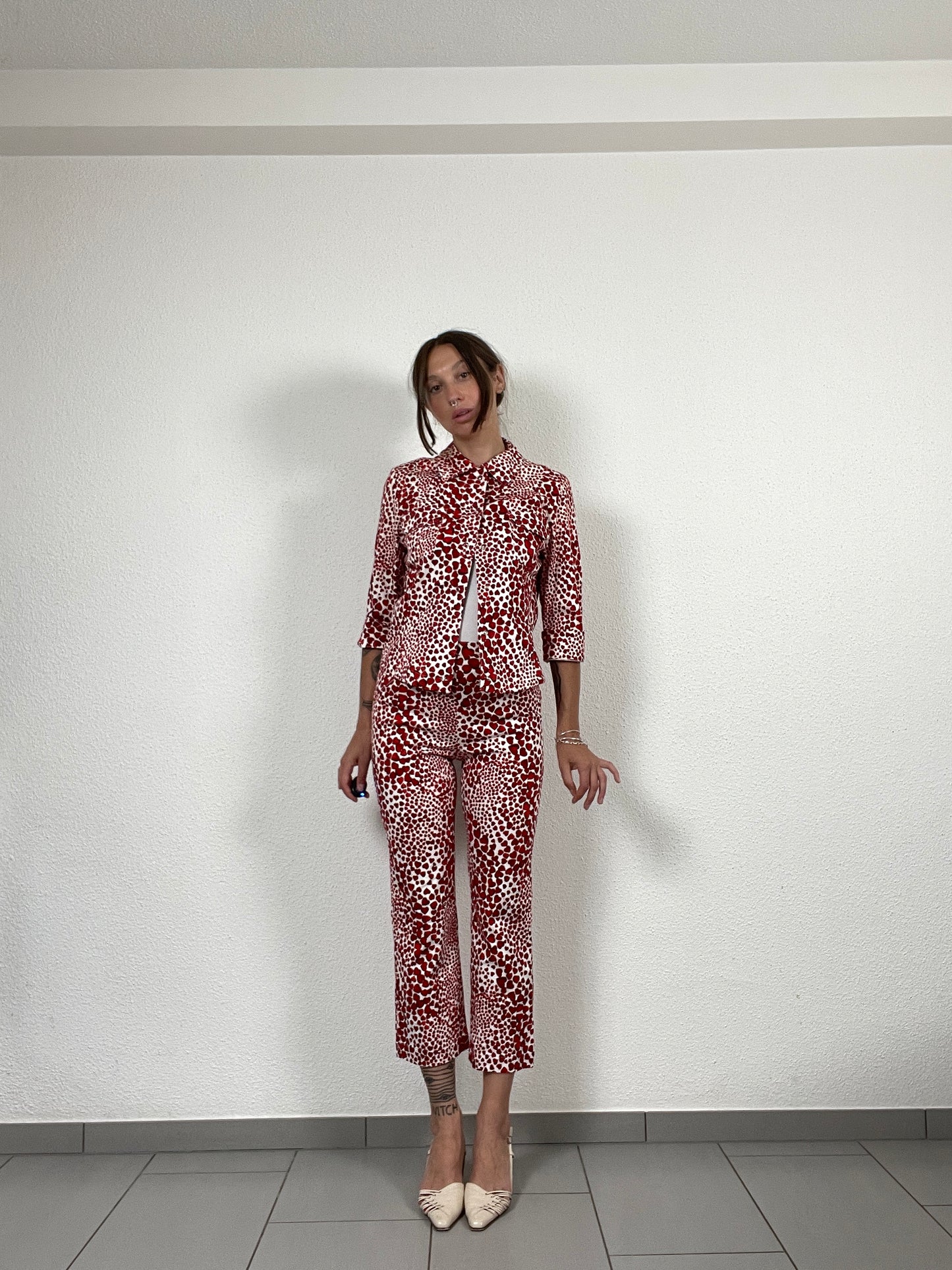 Y2K Rosner Red Heart Print Two-Piece Set