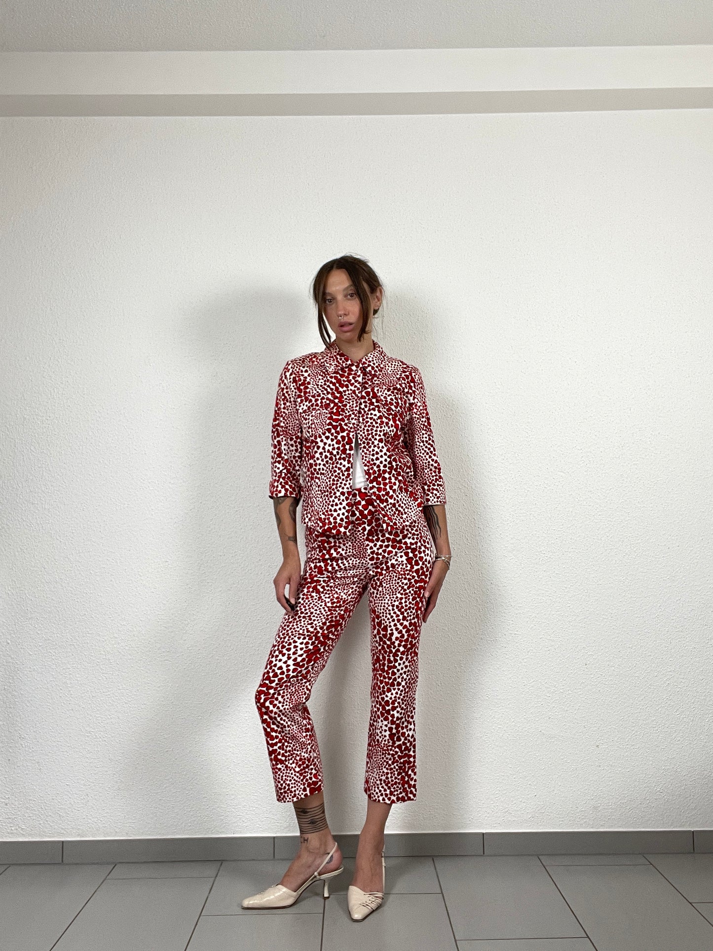 Y2K Rosner Red Heart Print Two-Piece Set