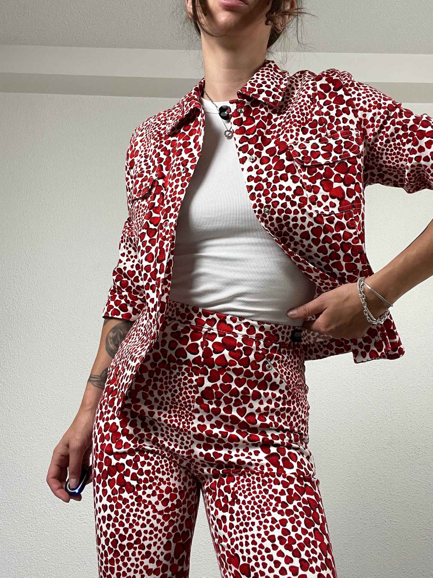 Y2K Rosner Red Heart Print Two-Piece Set