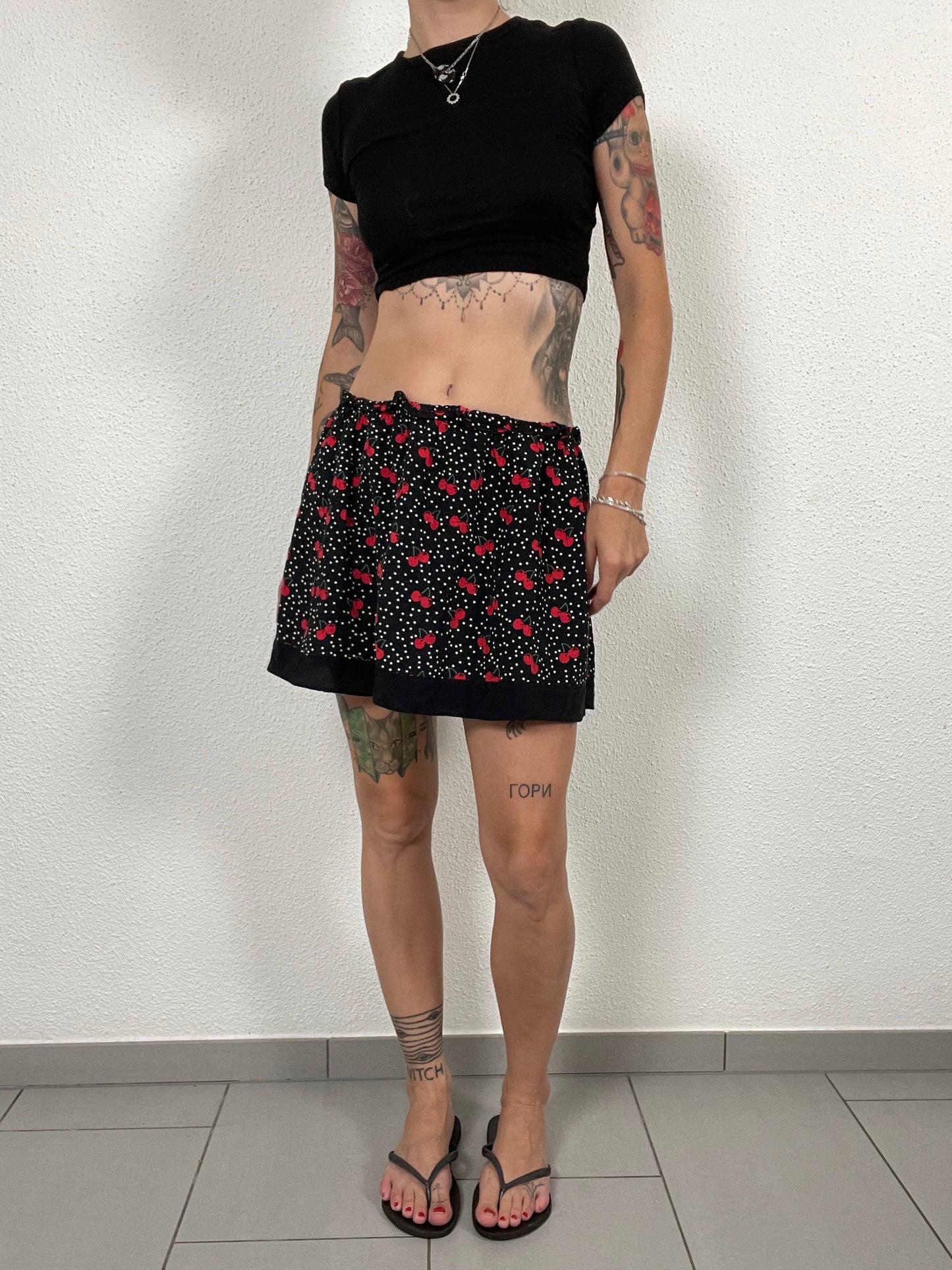 Late 2000s Cherry Print Polka Dot Mini Skirt