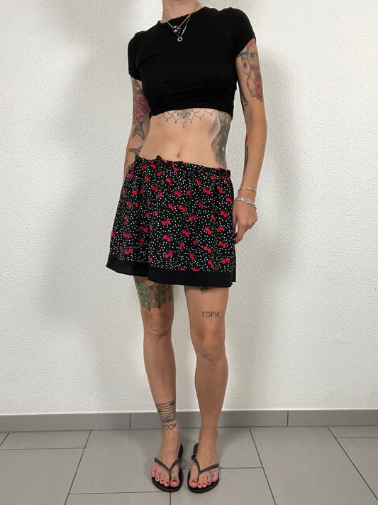 Late 2000s Cherry Print Polka Dot Mini Skirt