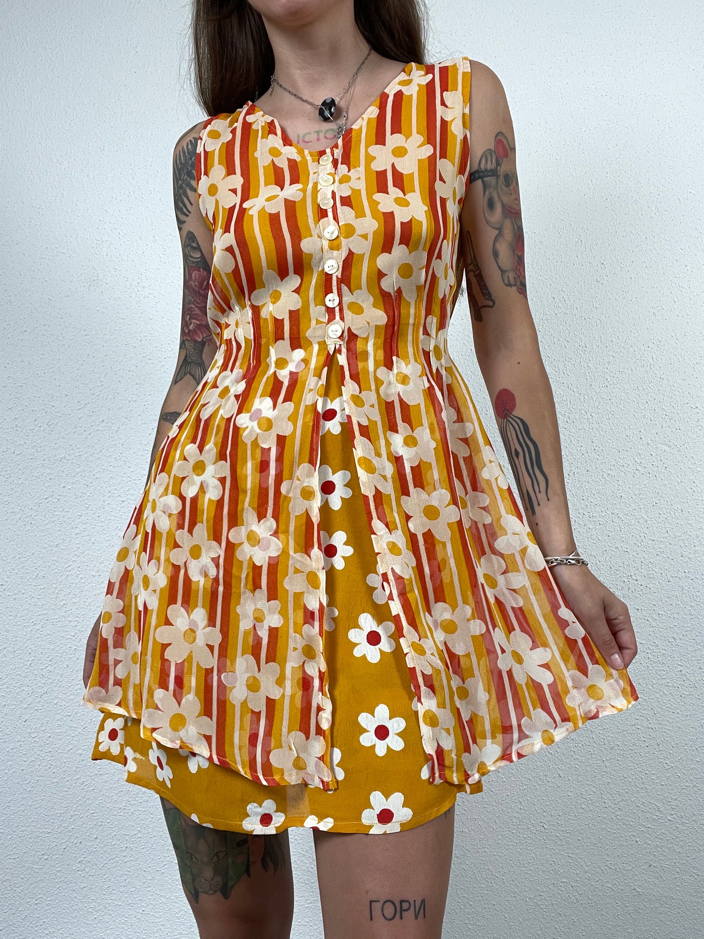 Y2K Orange Floral Mini Dress