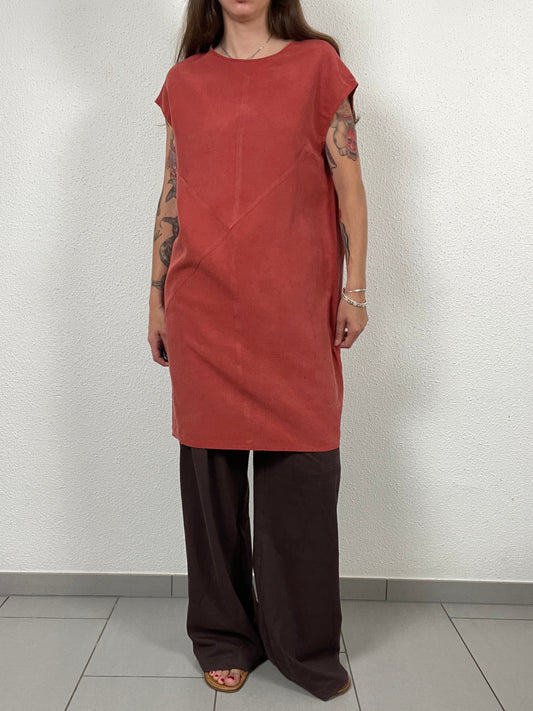 Stefanel Oversized Brick Red Linen-Blend Dress