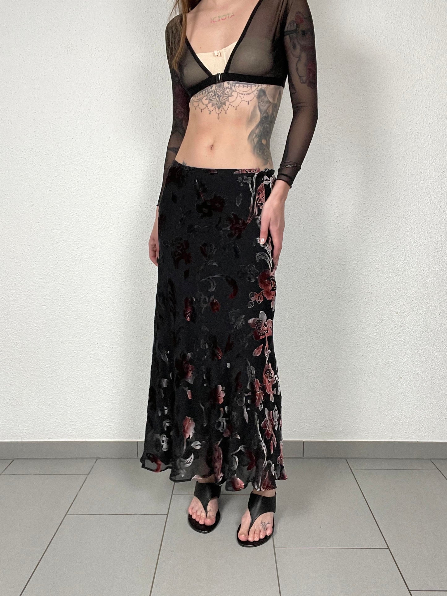 Velvet floral bias skirt