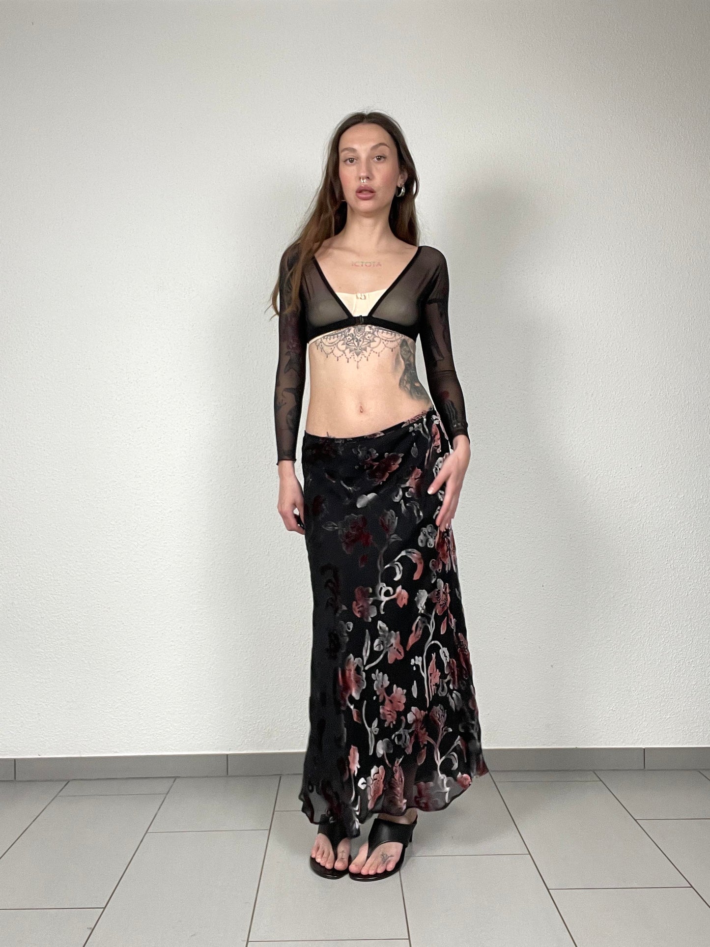 Velvet floral bias skirt
